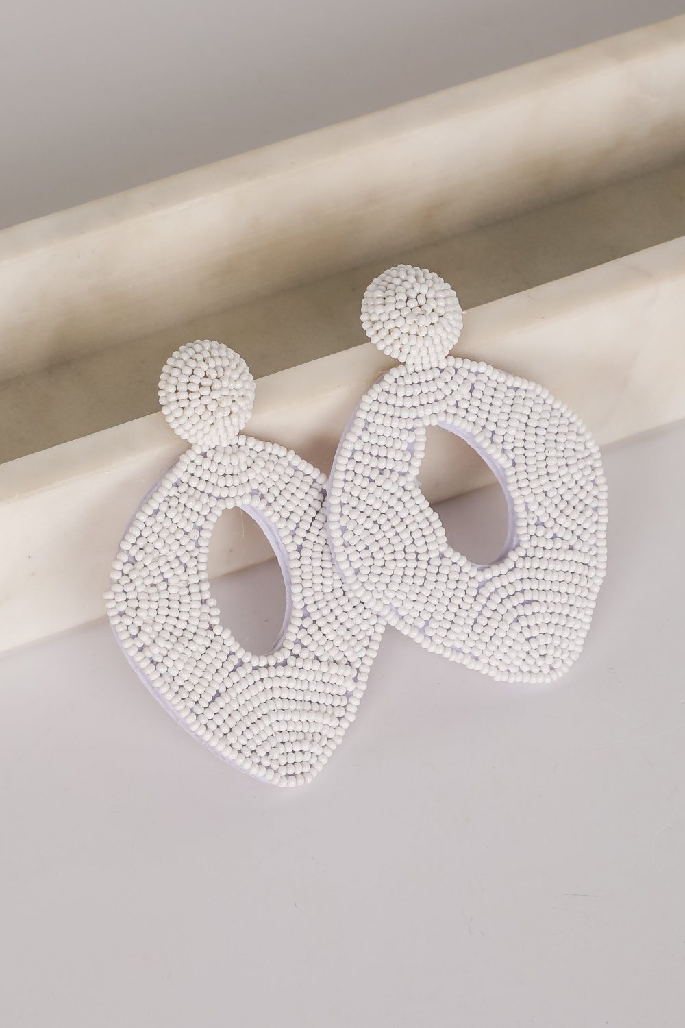 Jackie White Beaded Statement Earrings - Image 3
